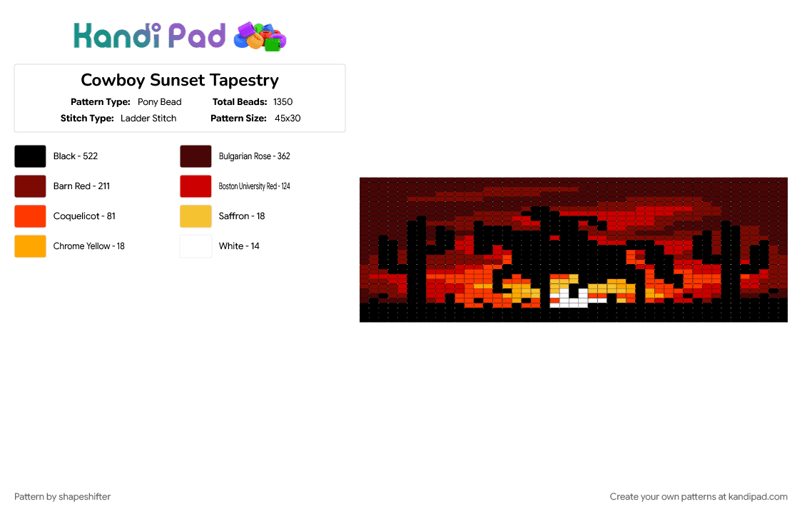 Cowboy Sunset Tapestry/Banner - Pony Bead Pattern by shapeshifter on Kandi Pad - banner, brown, cowboy, horse, red, red dead redemption, red dead redemption 2, sunset, tapestry
