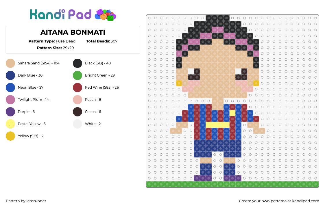 AITANA BONMATI - Fuse Bead Pattern by laterunner on Kandi Pad - aitana bonmati,barcelona,spain,futbol,soccer,sports,athlete,chibi,character,tan,