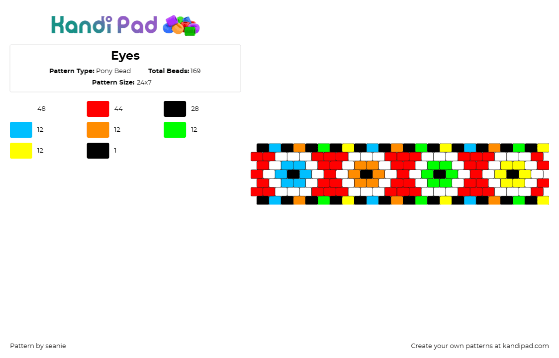 Eyes - Pony Bead Pattern by seanie on Kandi Pad - eyes,colorful,spooky,halloween,repeating,cuff,red