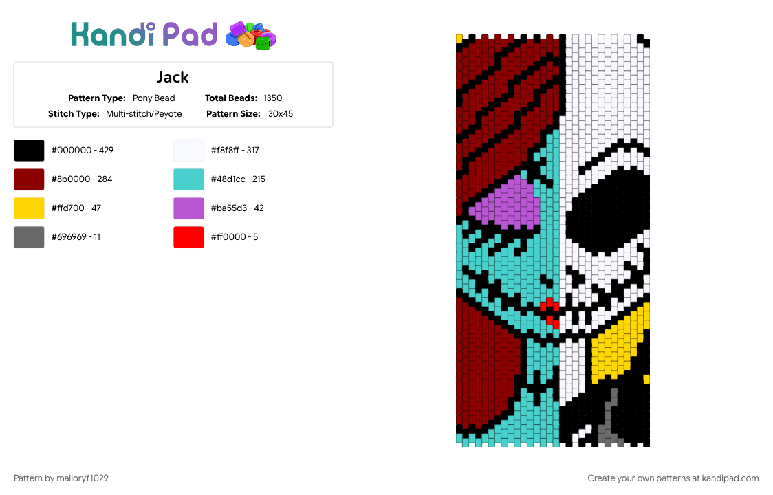 Jack - Pony Bead Pattern by malloryf1029 on Kandi Pad - light blue, red