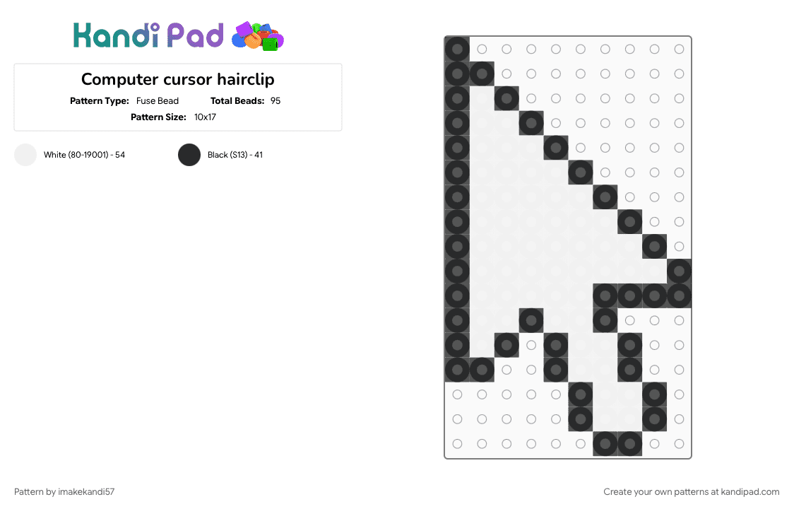 Computer cursor hairclip - Fuse Bead Pattern by imakekandi57 on Kandi Pad - black, computer, cursor, frutiger aero, hair clip, white