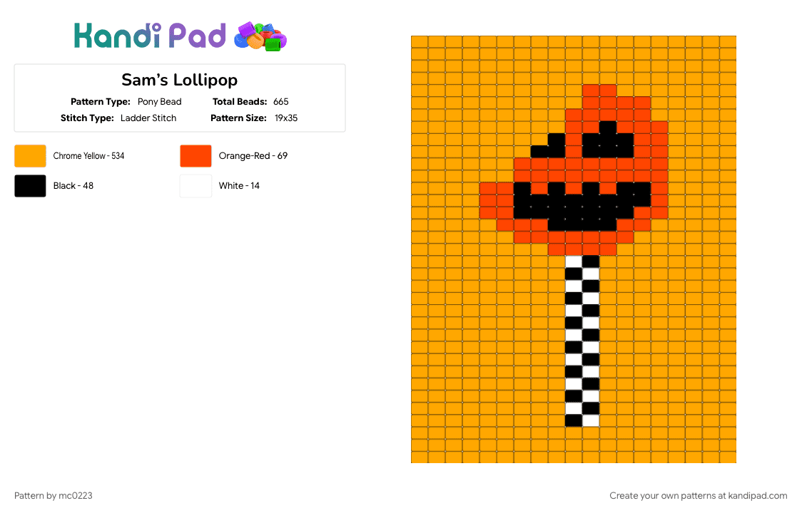 Sam’s Lollipop - Pony Bead Pattern by mc0223 on Kandi Pad - orange, trick r treat