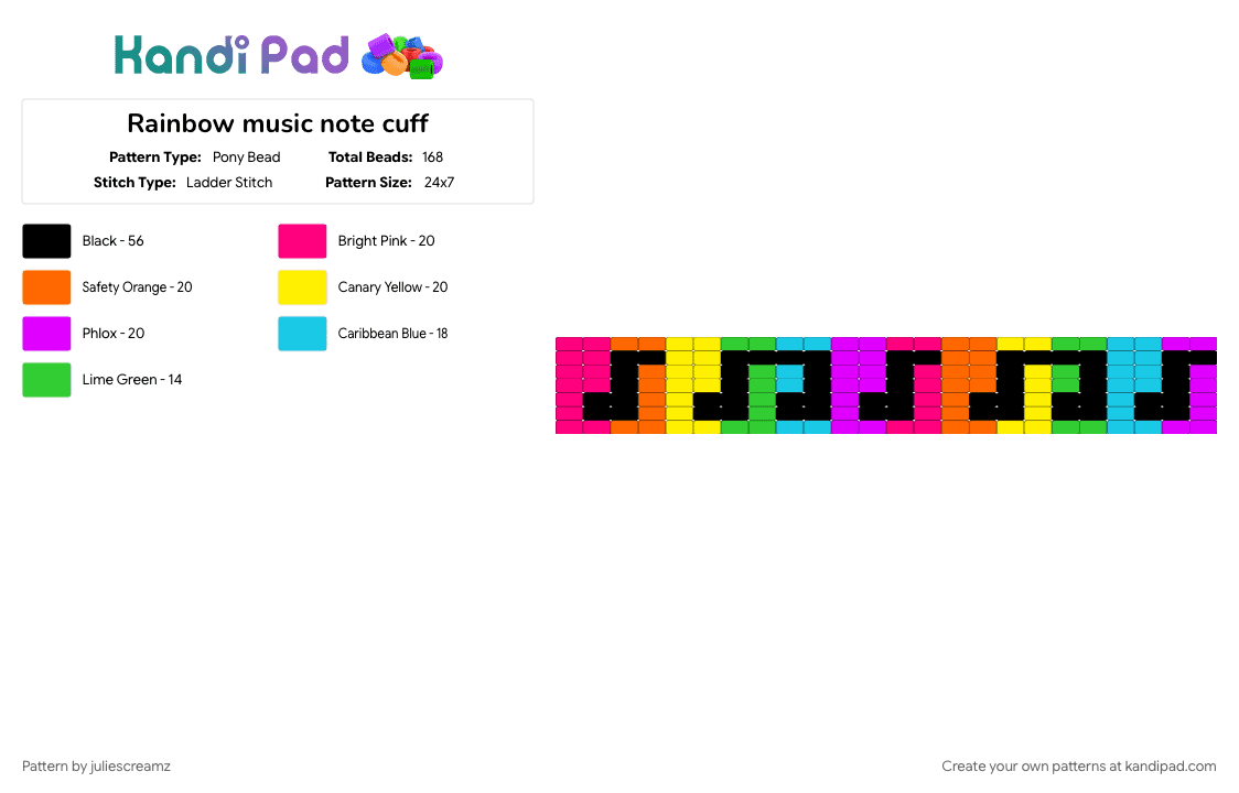 Rainbow music note cuff - Pony Bead Pattern by juliescreamz on Kandi Pad - cotdharmonymusical, pink