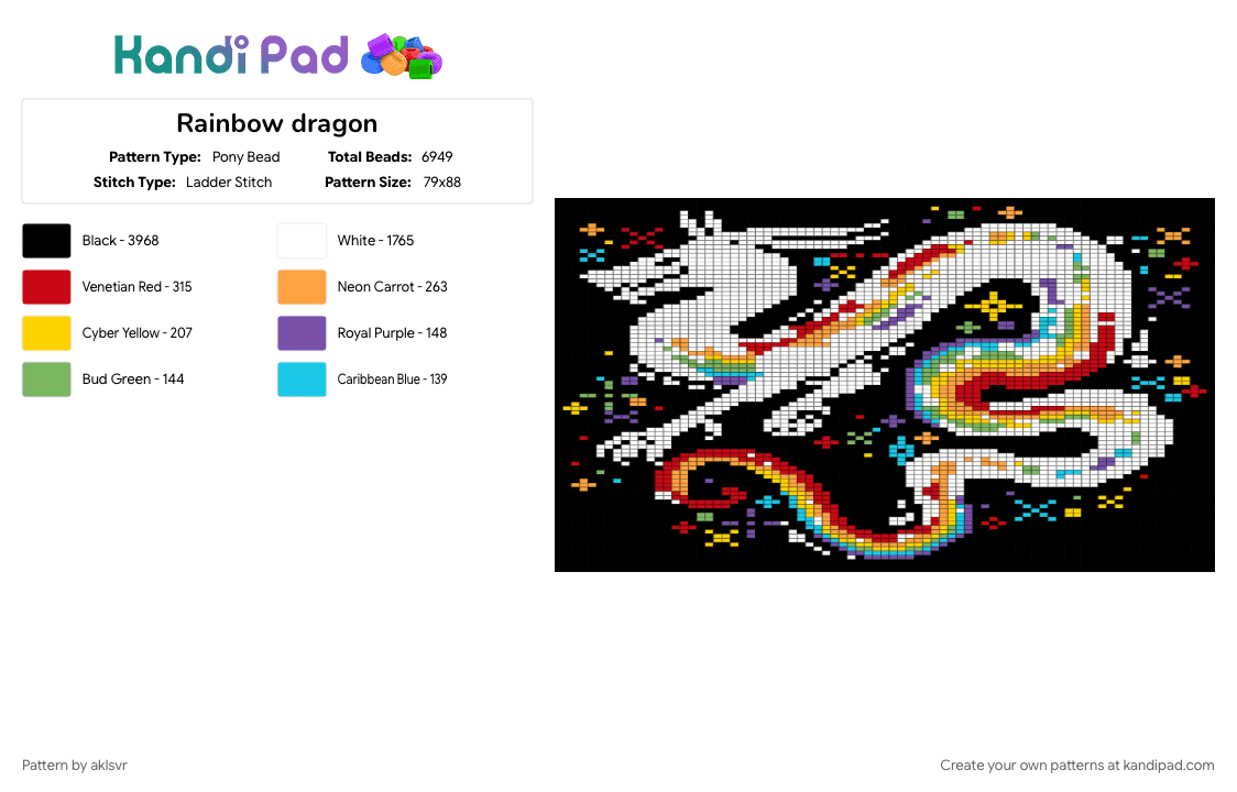 Rainbow dragon - Pony Bead Pattern by aklsvr on Kandi Pad - black, colorful, orange, red, white