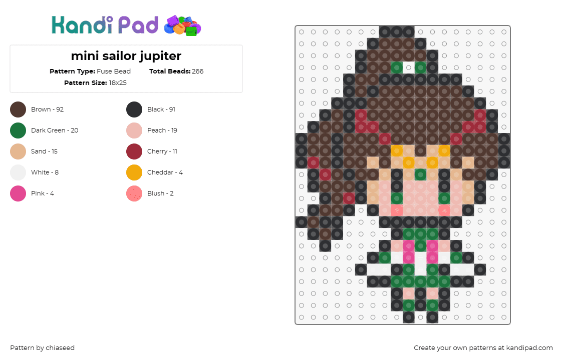 mini sailor jupiter - Fuse Bead Pattern by chiaseed on Kandi Pad - sailor jupiter,chibi,character,anime,sailor moon,tv show,tan,brown,green