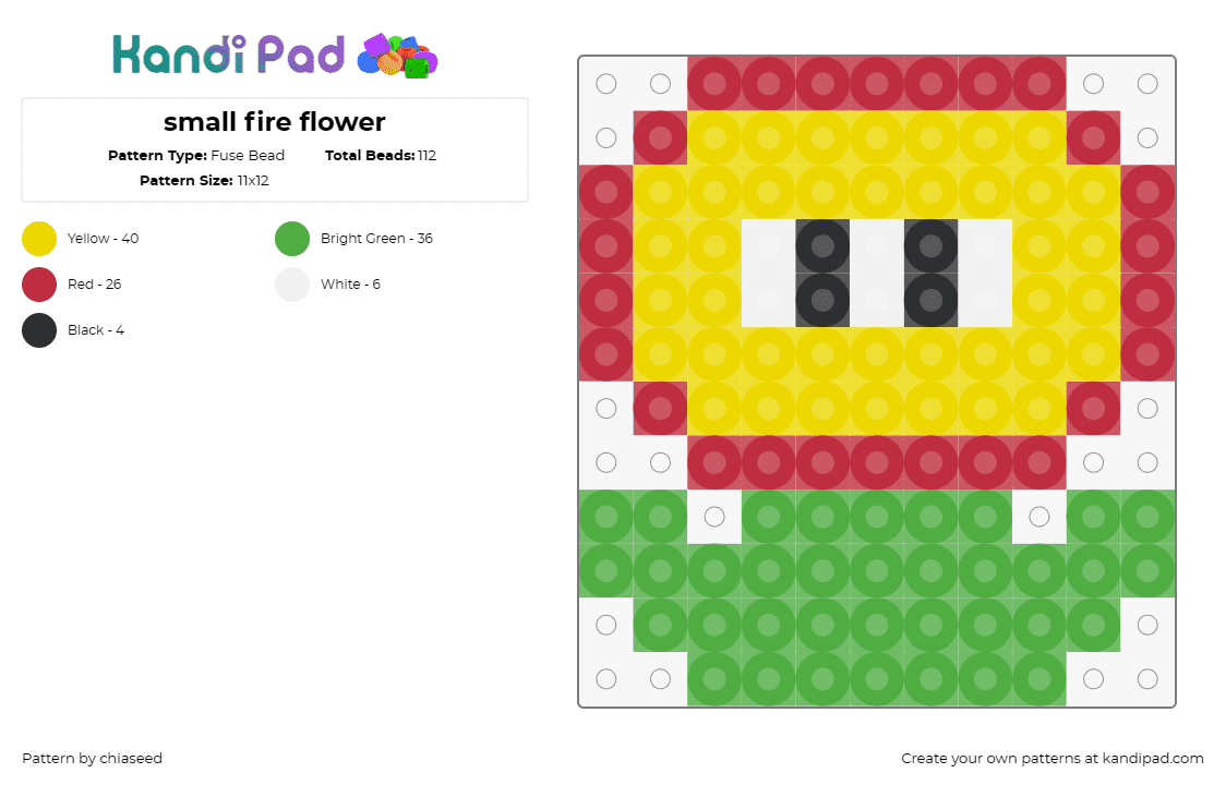 small fire flower - Fuse Bead Pattern by chiaseed on Kandi Pad - fire flower,mario,nintendo,video game,green,yellow