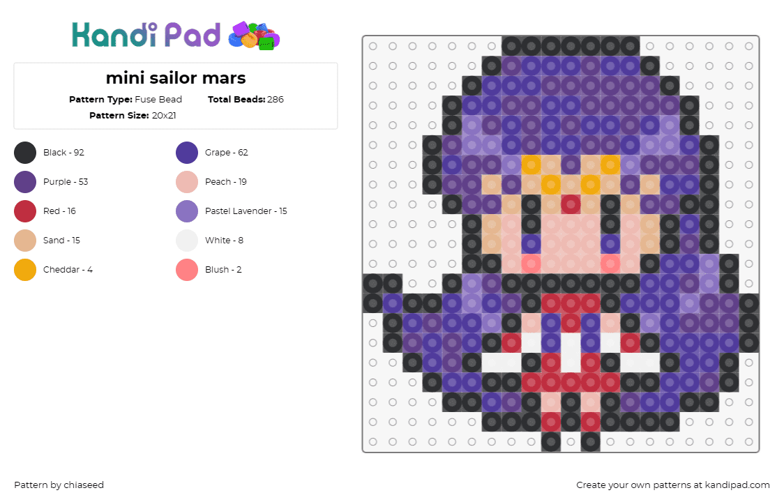 mini sailor mars - Fuse Bead Pattern by chiaseed on Kandi Pad - sailor mars,chibi,character,anime,sailor moon,tv show,tan,purple