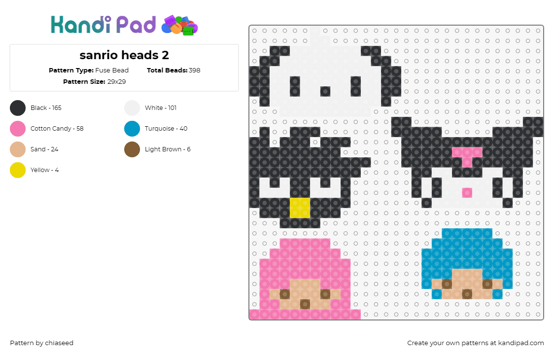 sanrio heads 2 - Fuse Bead Pattern by chiaseed on Kandi Pad - sanrio,badtzmaru,keromi,pochacco,little twin stars,characters,kawaii,cute,colorf