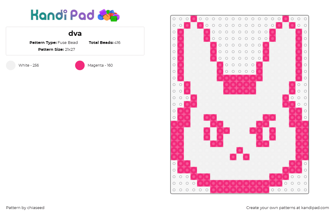 dva - Fuse Bead Pattern by chiaseed on Kandi Pad - dva,bunny,overwatch,video game,cute,white,pink