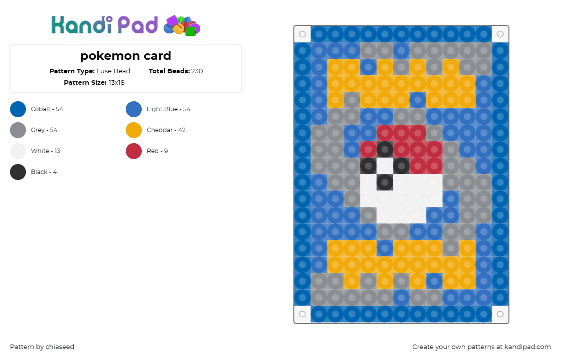 pokemon card - Fuse Bead Pattern by chiaseed on Kandi Pad - card,pokemon,pokeball,gaming,blue,yellow