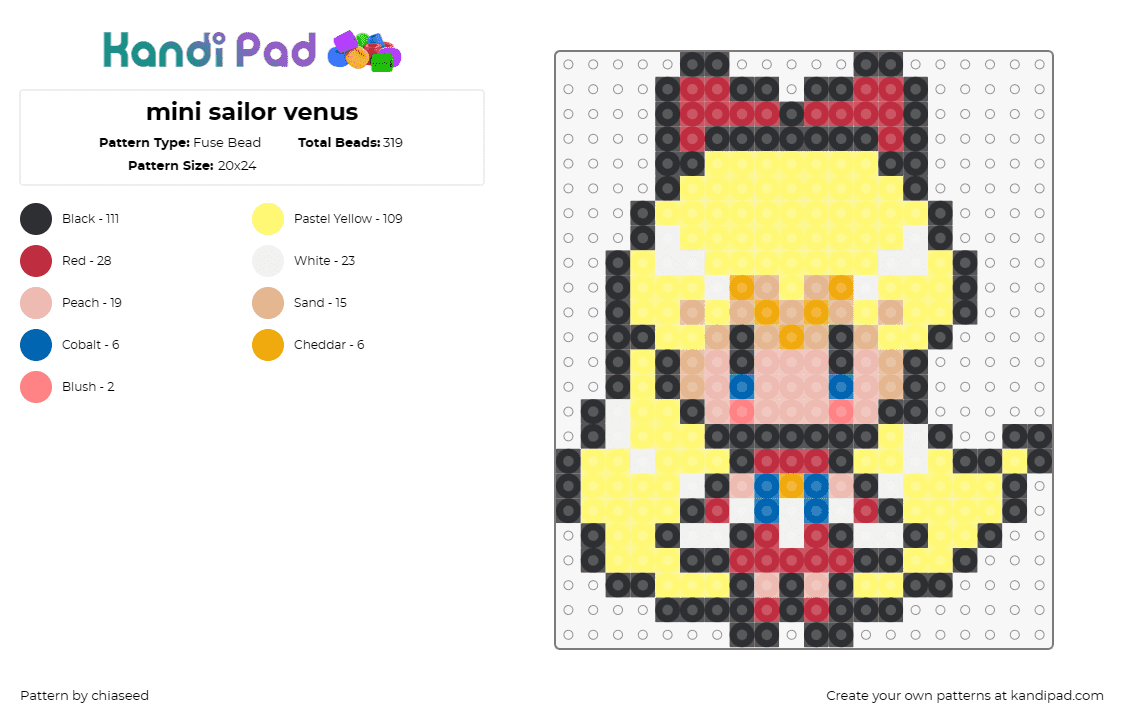 mini sailor venus - Fuse Bead Pattern by chiaseed on Kandi Pad - sailor venus,chibi,character,anime,sailor moon,tv show,blonde,yellow,tan,red