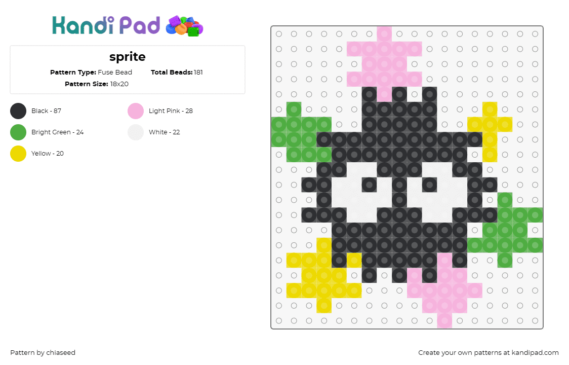 sprite - Fuse Bead Pattern by chiaseed on Kandi Pad - soot sprite,spirited away,ghibli,anime,colorful,eyes,cute,black,pink,green,yello