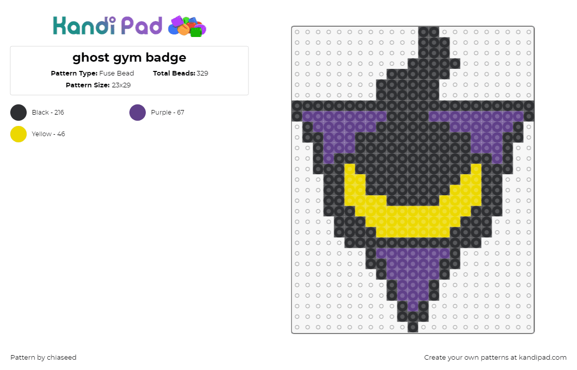 ghost gym badge - Fuse Bead Pattern by chiaseed on Kandi Pad - gym,pokemon,ghost,badge,logo,gaming,black,purple