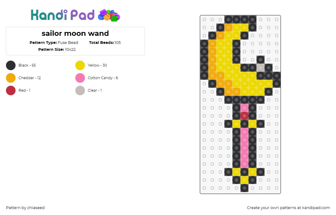 sailor moon wand - Fuse Bead Pattern by chiaseed on Kandi Pad - wand,sailor moon,crescent,anime,tv show,pink,yellow