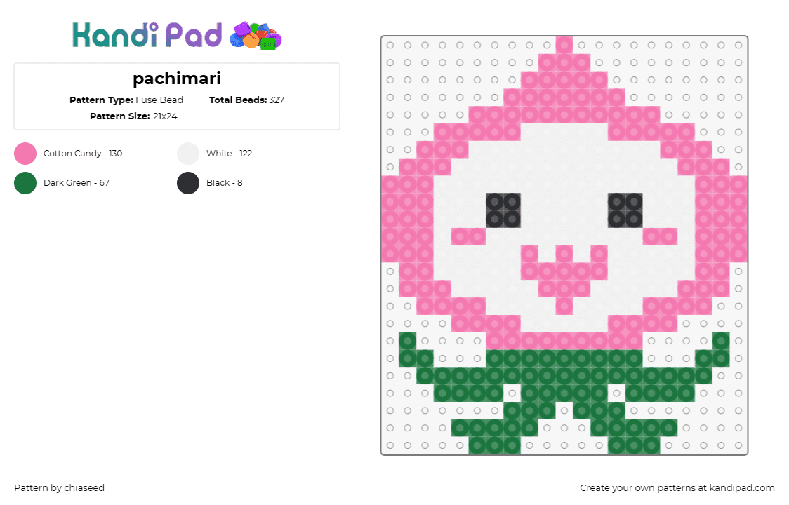 pachimari - Fuse Bead Pattern by chiaseed on Kandi Pad - pachimari,overwatch,character,cute,smile,happy,video game,pink,white,green