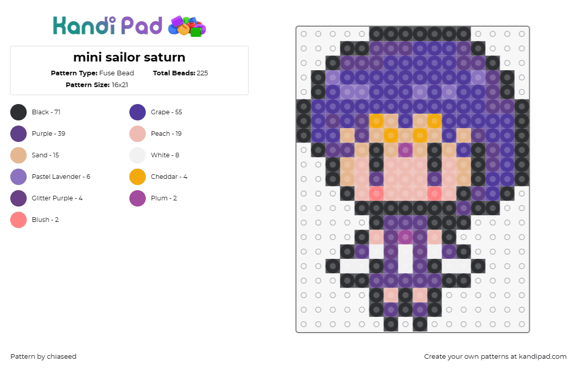 mini sailor saturn - Fuse Bead Pattern by chiaseed on Kandi Pad - sailor saturn,chibi,character,anime,sailor moon,tv show,tan,purple