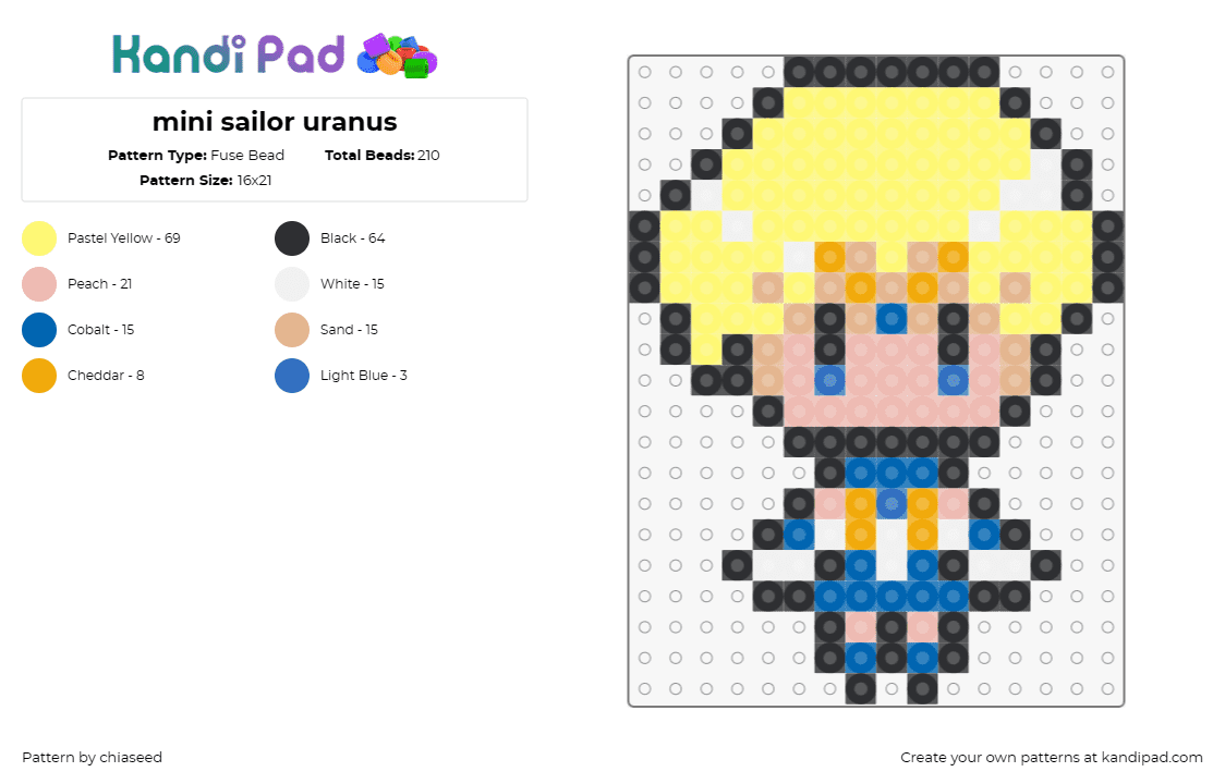 mini sailor uranus - Fuse Bead Pattern by chiaseed on Kandi Pad - sailor uranus,chibi,character,anime,sailor moon,blonde,tv show,yellow,tan,blue