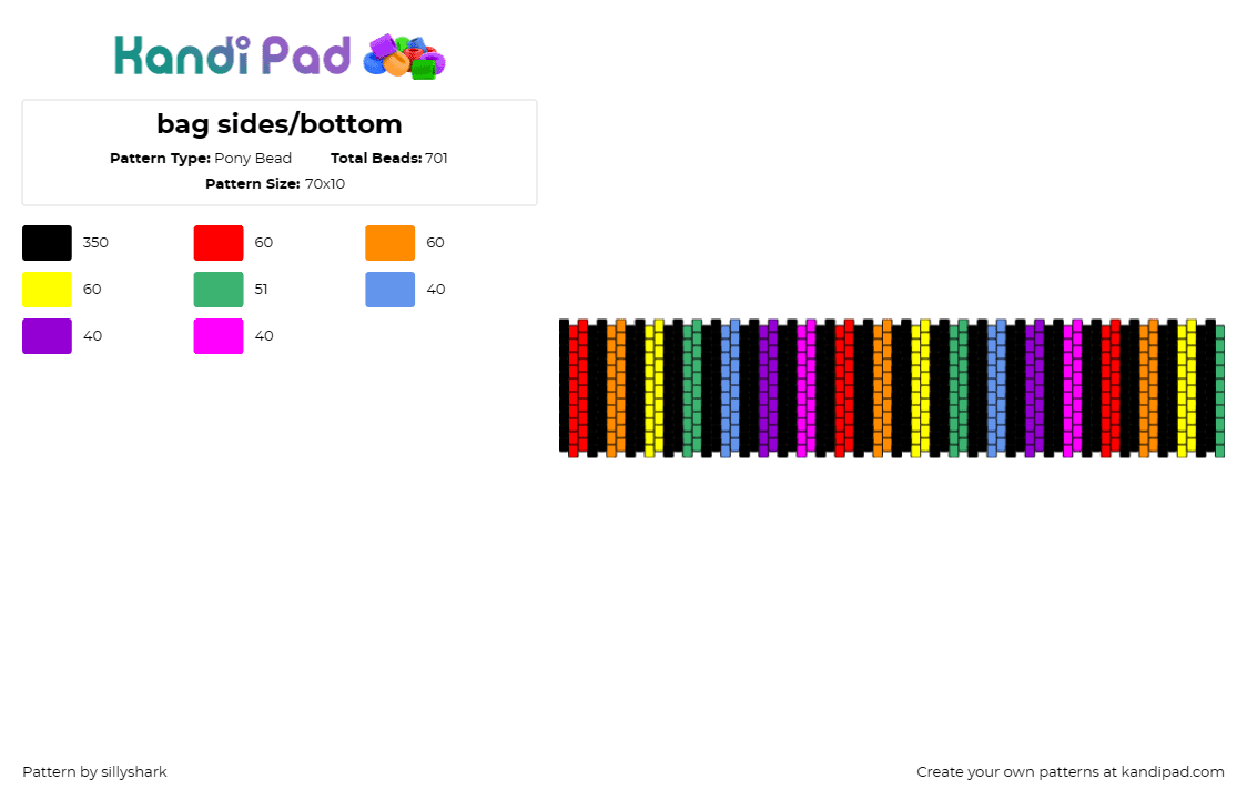 bag sides/bottom - Pony Bead Pattern by sillyshark on Kandi Pad - vertical,stripes,rainbow,colorful,cuff,dark,black