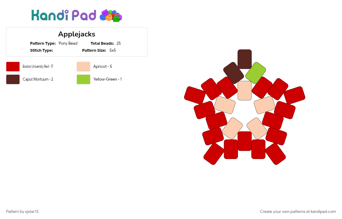 Applejacks - Pony Bead Pattern by sjstar13 on Kandi Pad - cotdfarmersmarket, red