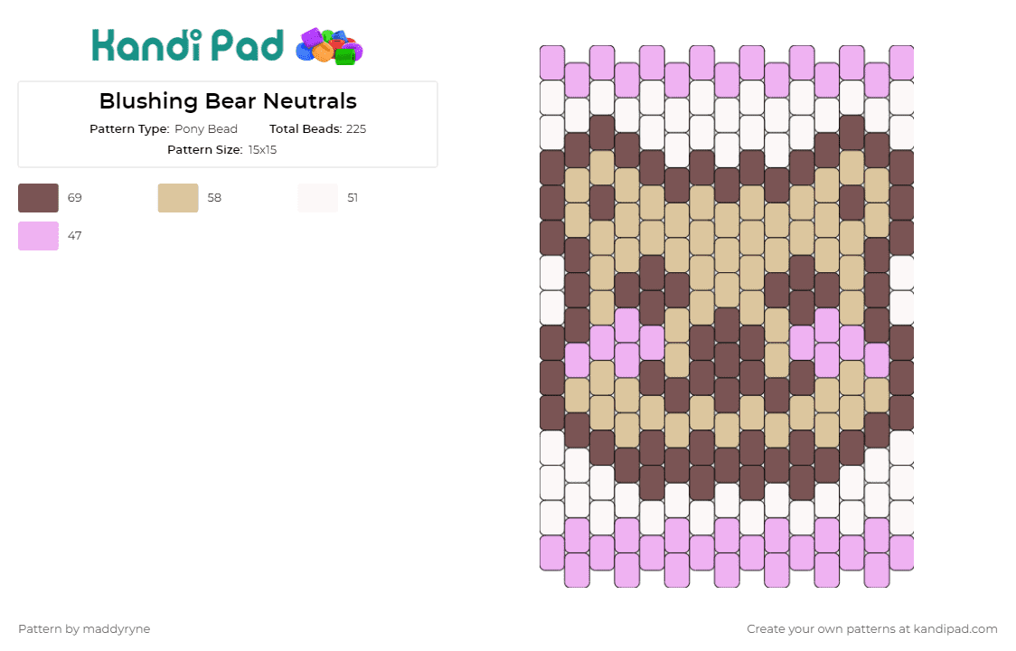 Blushing Bear Neutrals - Pony Bead Pattern by maddyryne on Kandi Pad - bear,cute,animals,pastel,panel