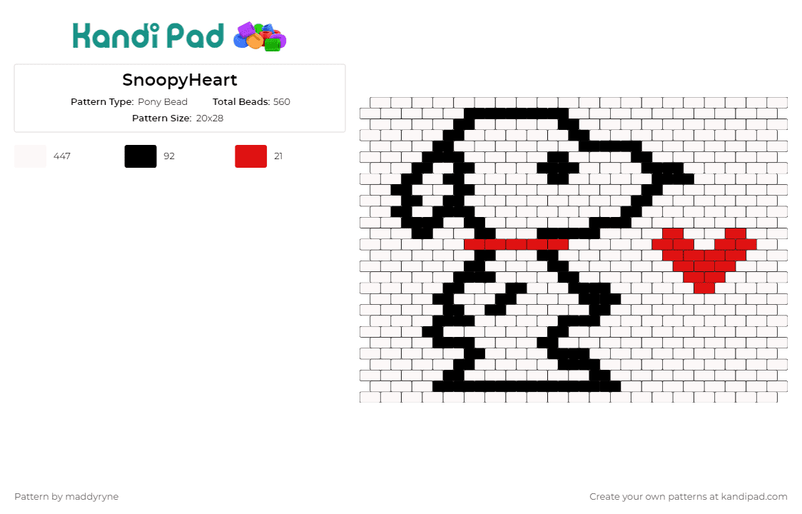 SnoopyHeart - Pony Bead Pattern by maddyryne on Kandi Pad - snoopy,peanuts,charlie brown,heart,dog,animals