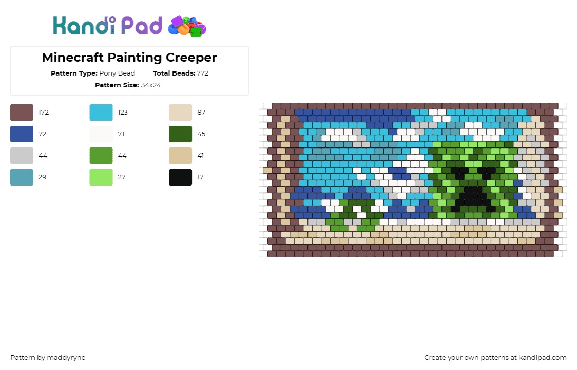 Minecraft Painting Creeper - Pony Bead Pattern by maddyryne on Kandi Pad - creeper,minecraft,video game,panel,light blue,green,tan