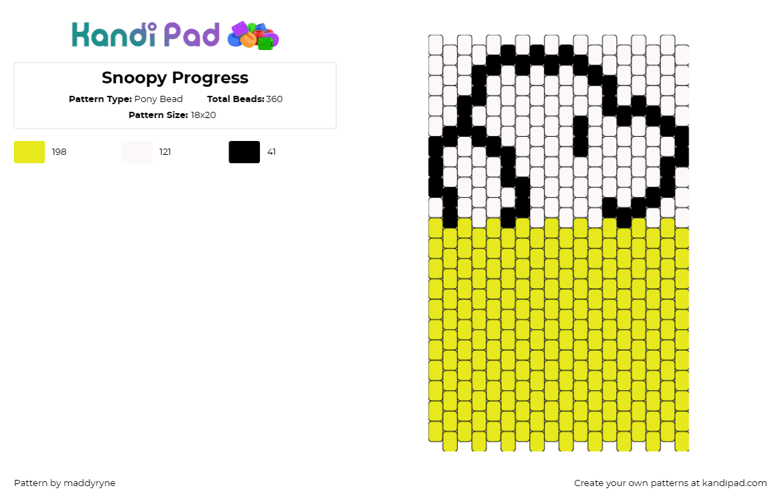 Snoopy Progress - Pony Bead Pattern by maddyryne on Kandi Pad - snoopy,charlie brown,peanuts,dog