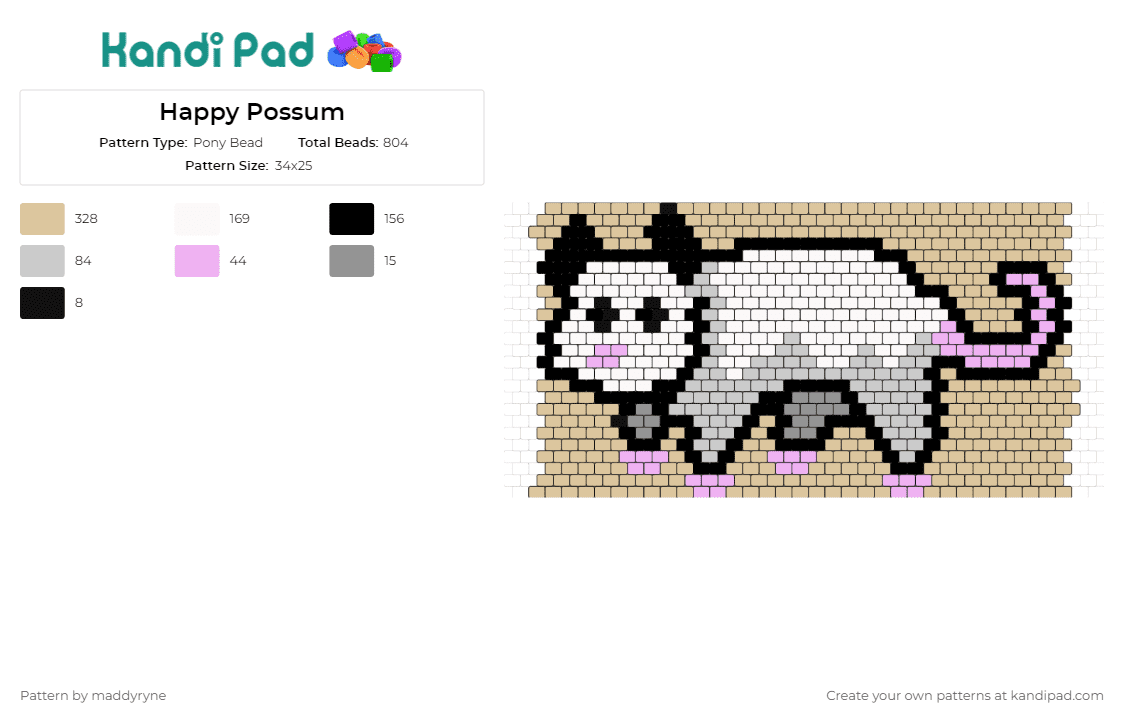 Happy Possum - Pony Bead Pattern by maddyryne on Kandi Pad - possum,animals