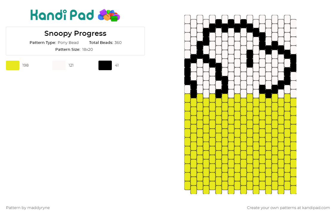 Snoopy Progress - Pony Bead Pattern by maddyryne on Kandi Pad - snoopy,charlie brown,peanuts,dog