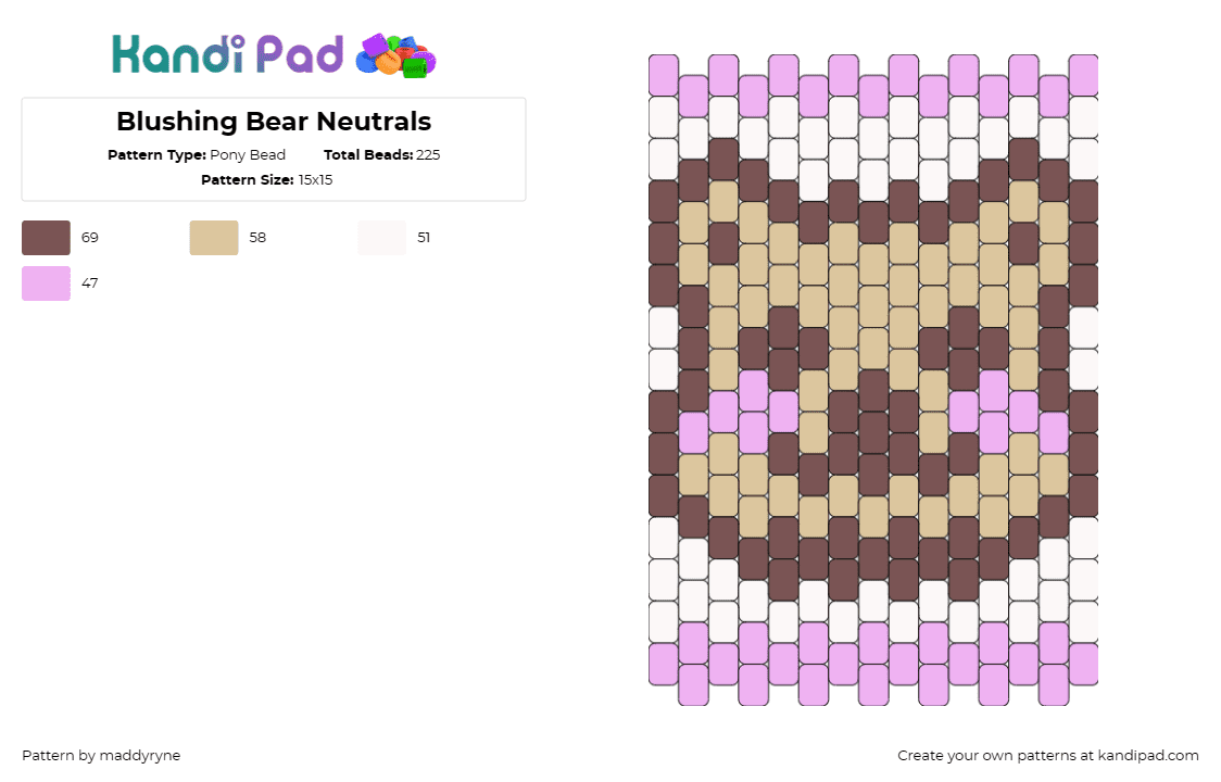 Blushing Bear Neutrals - Pony Bead Pattern by maddyryne on Kandi Pad - teddy,bear,cute,animal,pastel,panel,tan,brown,pink