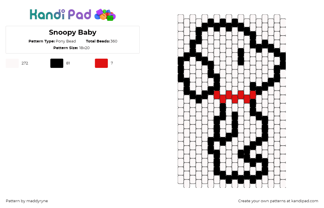 Snoopy Baby - Pony Bead Pattern by maddyryne on Kandi Pad - snoopy,peanuts,charlie brown,dog,animal,character,outline,white