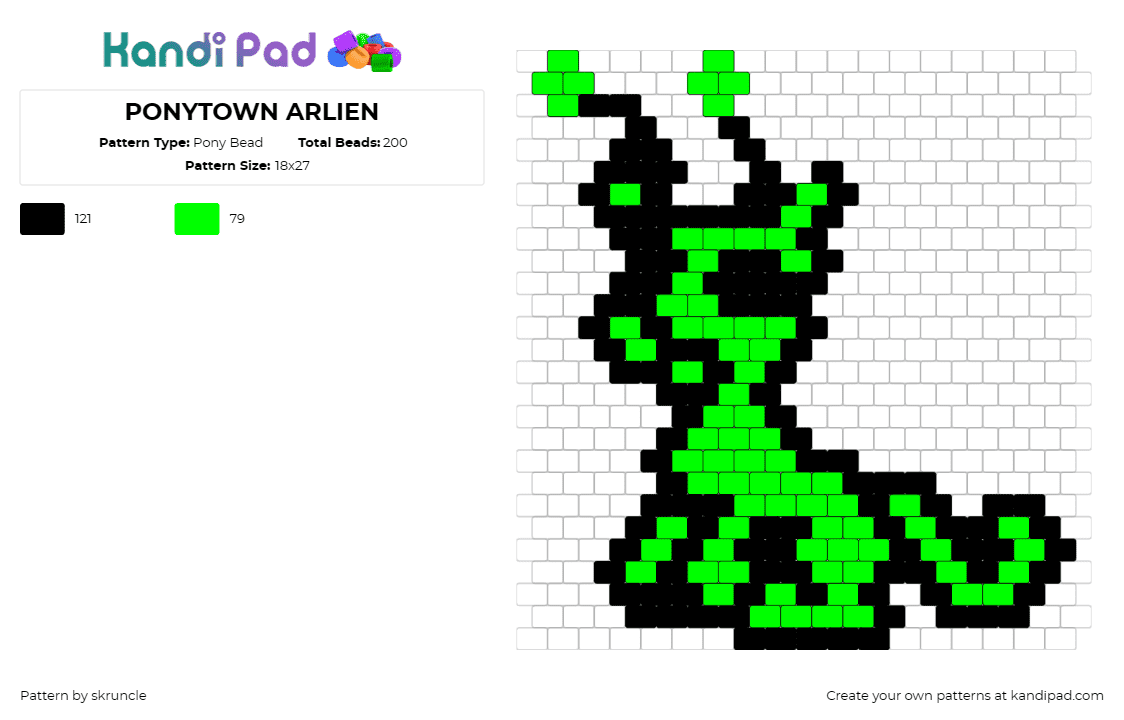 PONYTOWN ARLIEN - Pony Bead Pattern by skruncle on Kandi Pad - arlien,pony town,alien,character,video game,green