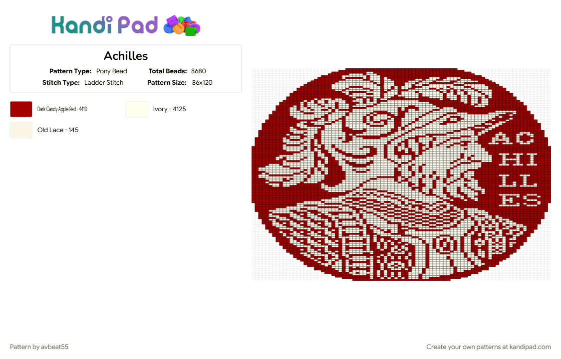 Achilles - Pony Bead Pattern by avbeat55 on Kandi Pad - achilles, greek mythology, red, tapestry, white
