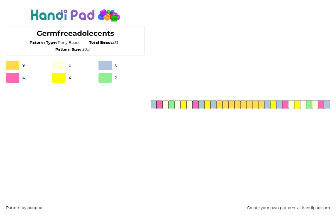 Germfreeadolecents - Pony Bead Pattern by poopoo on Kandi Pad - xray specs,band,pastel,music,single,bracelet,germfree adolescents,colorful,orang