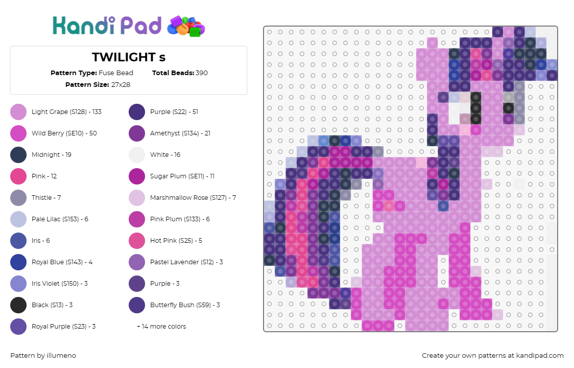 TWILIGHT s - Fuse Bead Pattern by illumeno on Kandi Pad - twilight sparkle,mlp,my little pony,character,pink,purple