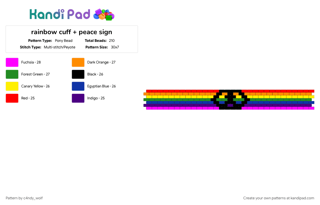 rainbow cuff + peace sign - Pony Bead Pattern by c4ndy_wolf on Kandi Pad - purple