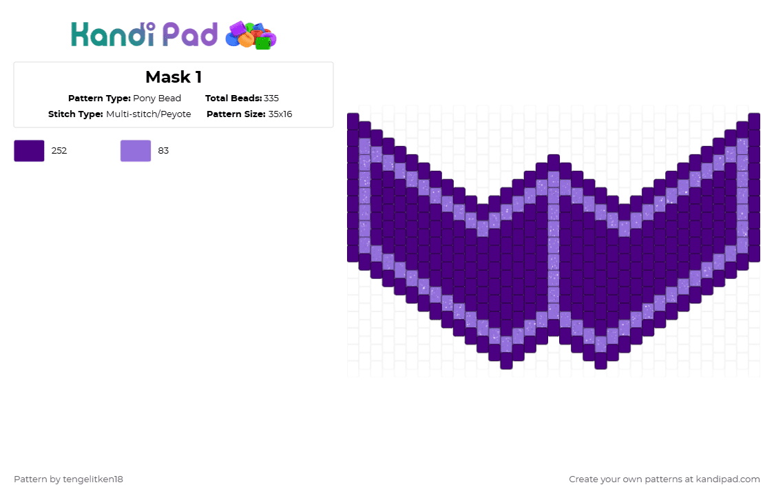 Mask 1 - Pony Bead Pattern by tengelitken18 on Kandi Pad - geometric,mask,purple