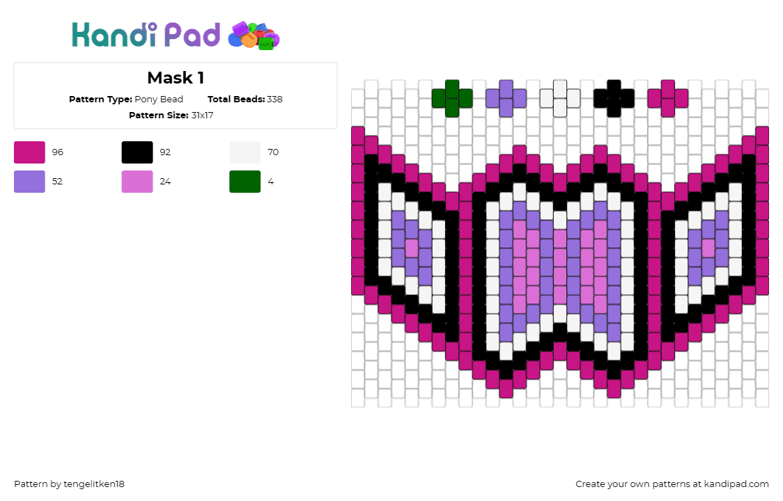 Mask 1 - Pony Bead Pattern by tengelitken18 on Kandi Pad - geometric,mask,pink,purple