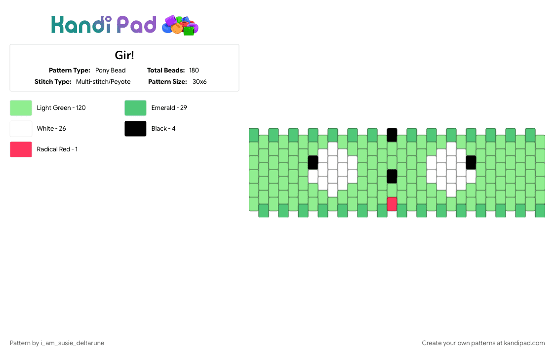 Gir! - Pony Bead Pattern by i_am_susie_deltarune on Kandi Pad - gir, green, invader zim, plur, teal