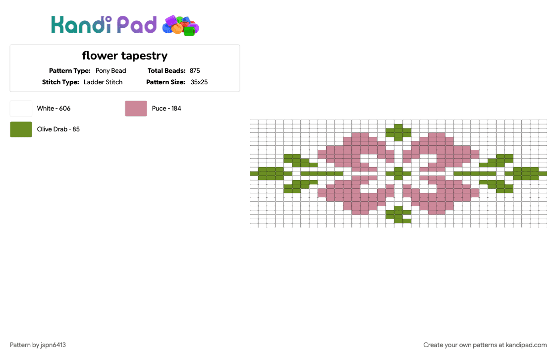 flower tapestry - Pony Bead Pattern by jspn6413 on Kandi Pad - green, pink, white