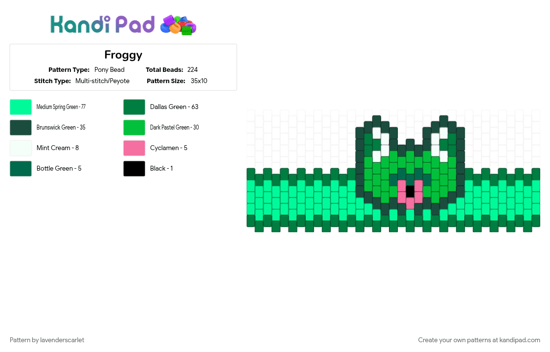 Froggy - Pony Bead Pattern by lavenderscarlet on Kandi Pad - green, teal
