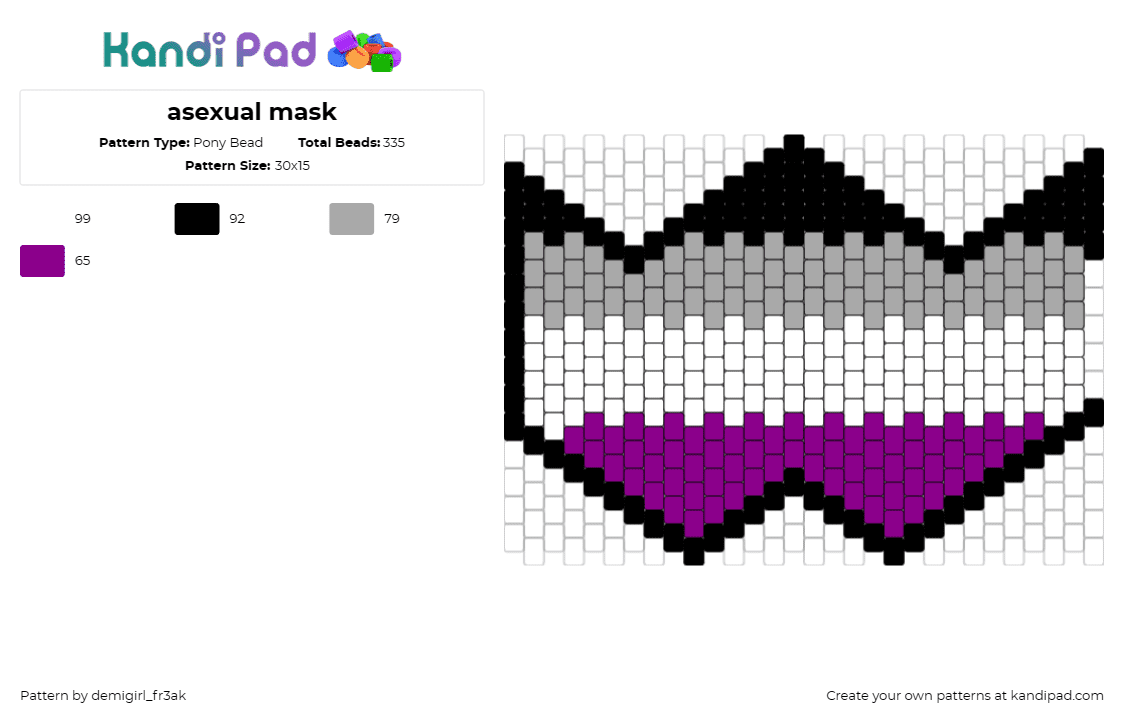 asexual mask - Pony Bead Pattern by demigirl_fr3ak on Kandi Pad - asexual,pride,mask,stripes,black,gray,white,purple