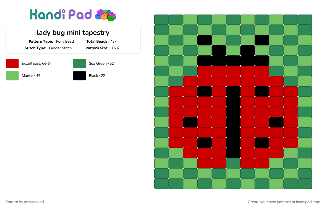 lady bug mini tapestry - Pony Bead Pattern by prswedlund on Kandi Pad - green, red