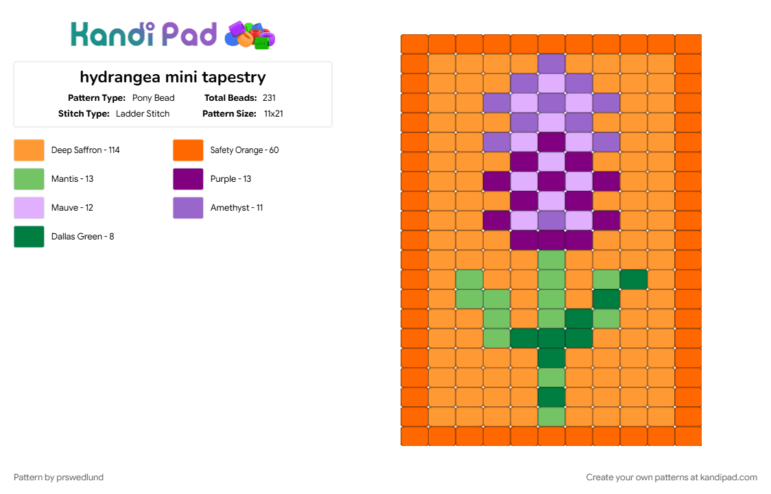 hydrangea mini tapestry - Pony Bead Pattern by prswedlund on Kandi Pad - orange