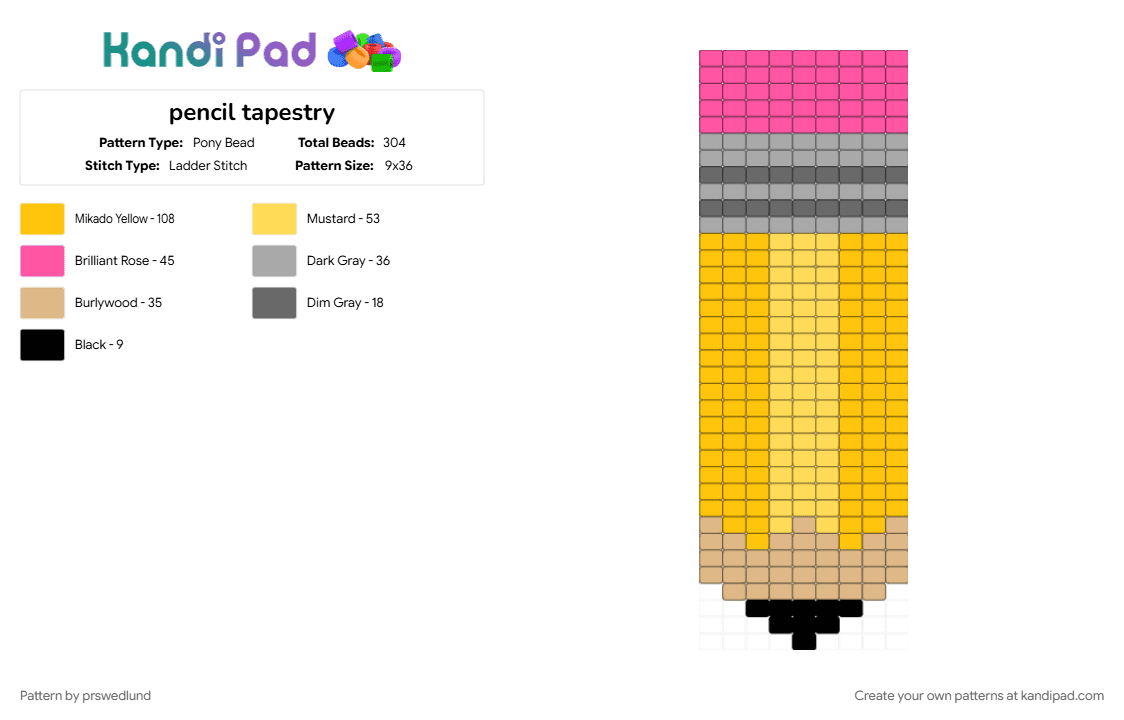 pencil tapestry - Pony Bead Pattern by prswedlund on Kandi Pad - beige, yellow