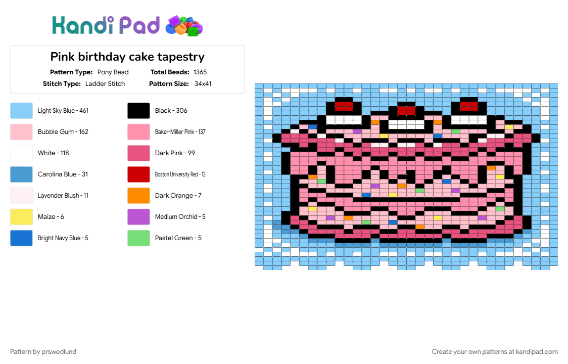 Pink birthday cake tapestry - Pony Bead Pattern by prswedlund on Kandi Pad - light blue, pink