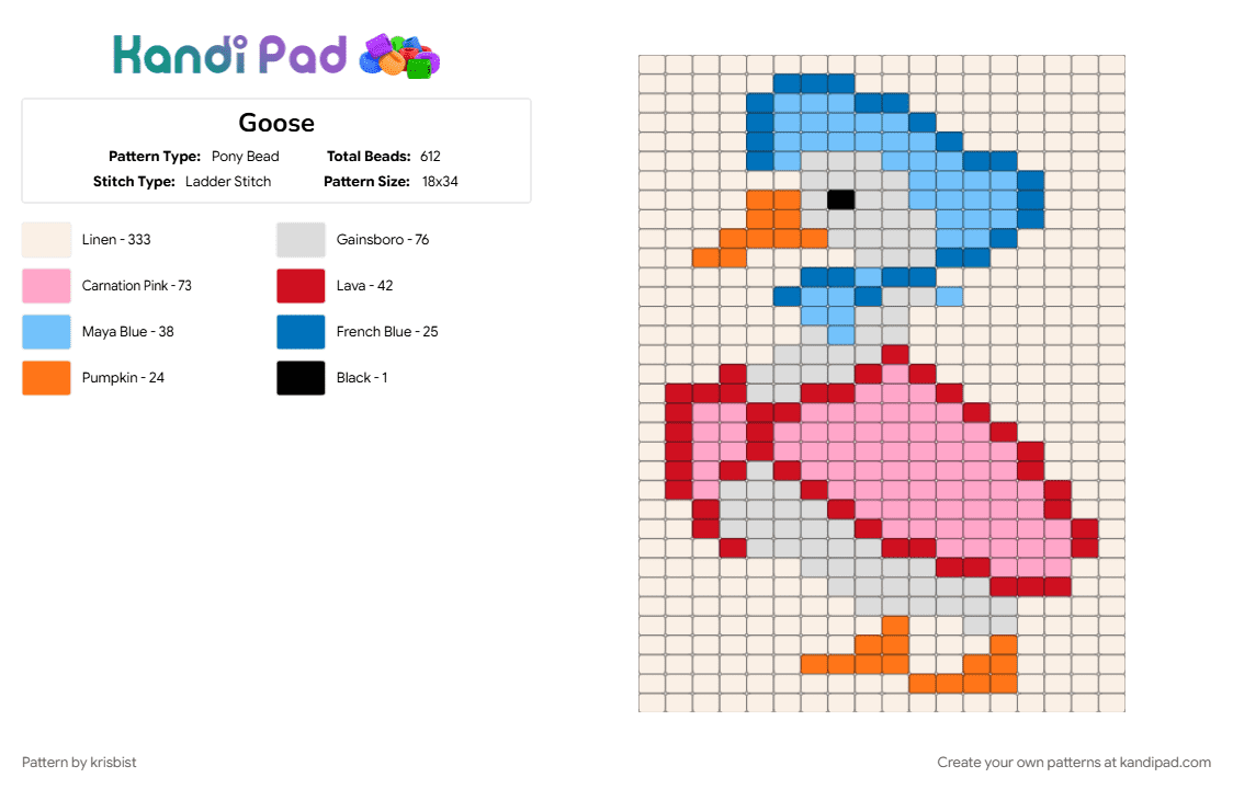 Goose - Pony Bead Pattern by krisbist on Kandi Pad - light blue, pink, red, white