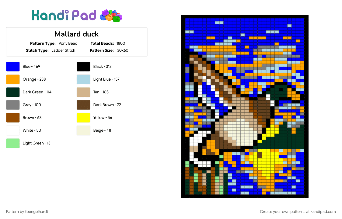 Mallard duck - Pony Bead Pattern by tbengelhardt on Kandi Pad - light blue, orange, purple