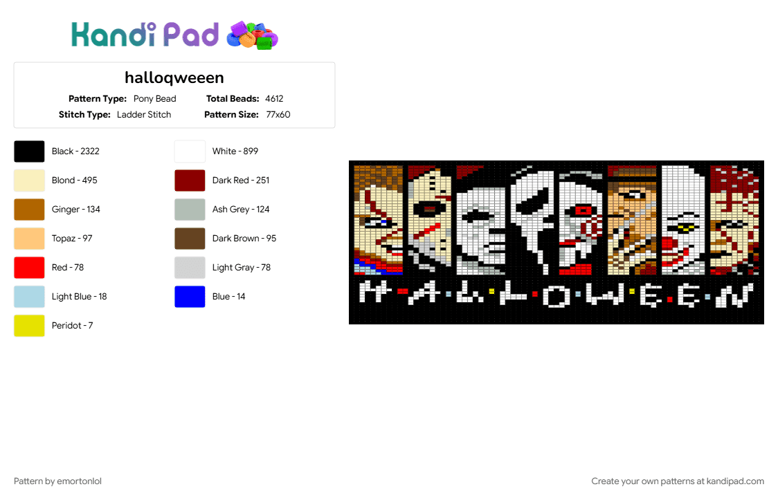 Halloween horror - Pony Bead Pattern by emortonlol on Kandi Pad - black, red, white, yellow