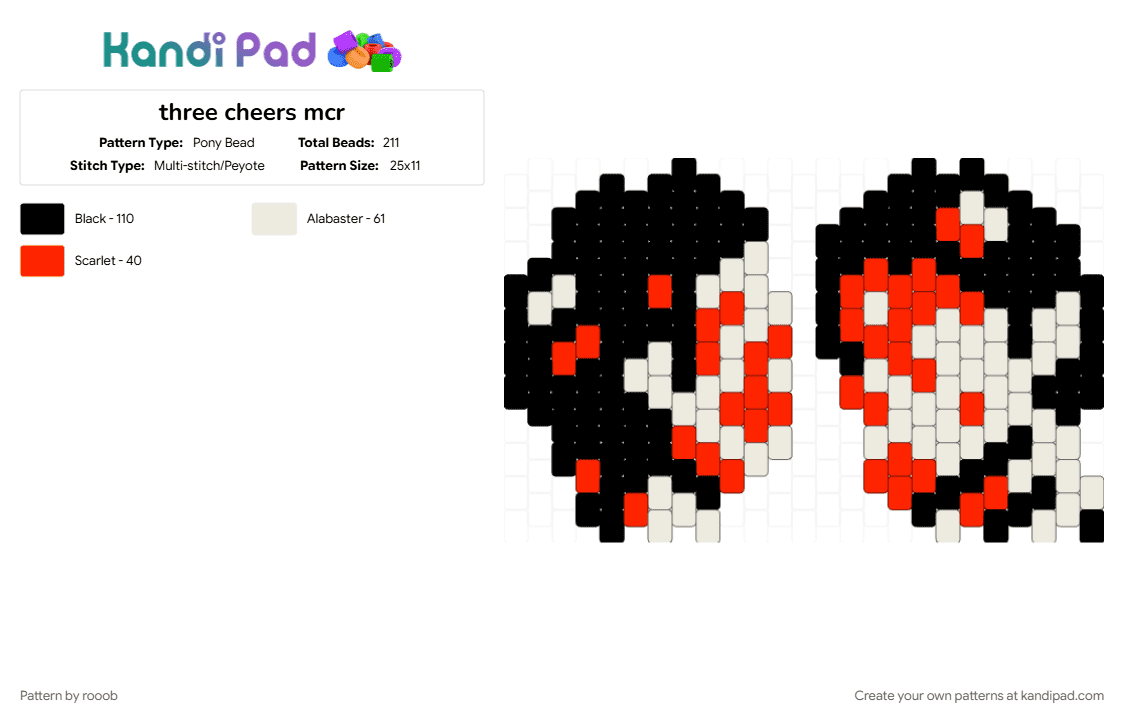 three cheers mcr - Pony Bead Pattern by rooob on Kandi Pad - red, white